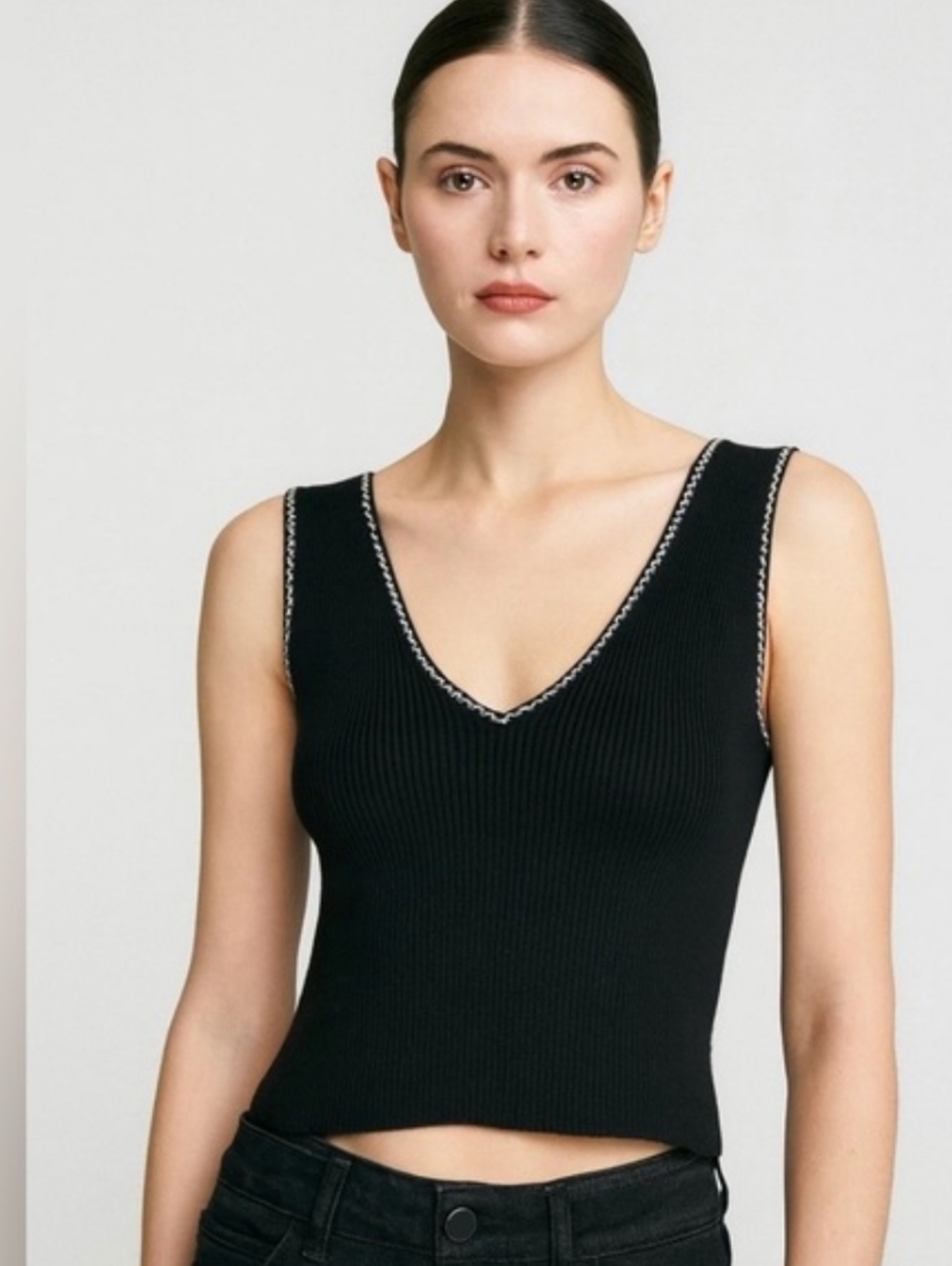 Caroline Constas V Neck Knit Crop - L